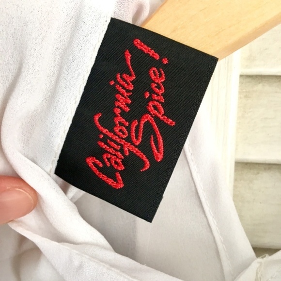 {Vintage} White Puff Sleeve High Neck Sheer Blouse - Picture 5 of 8